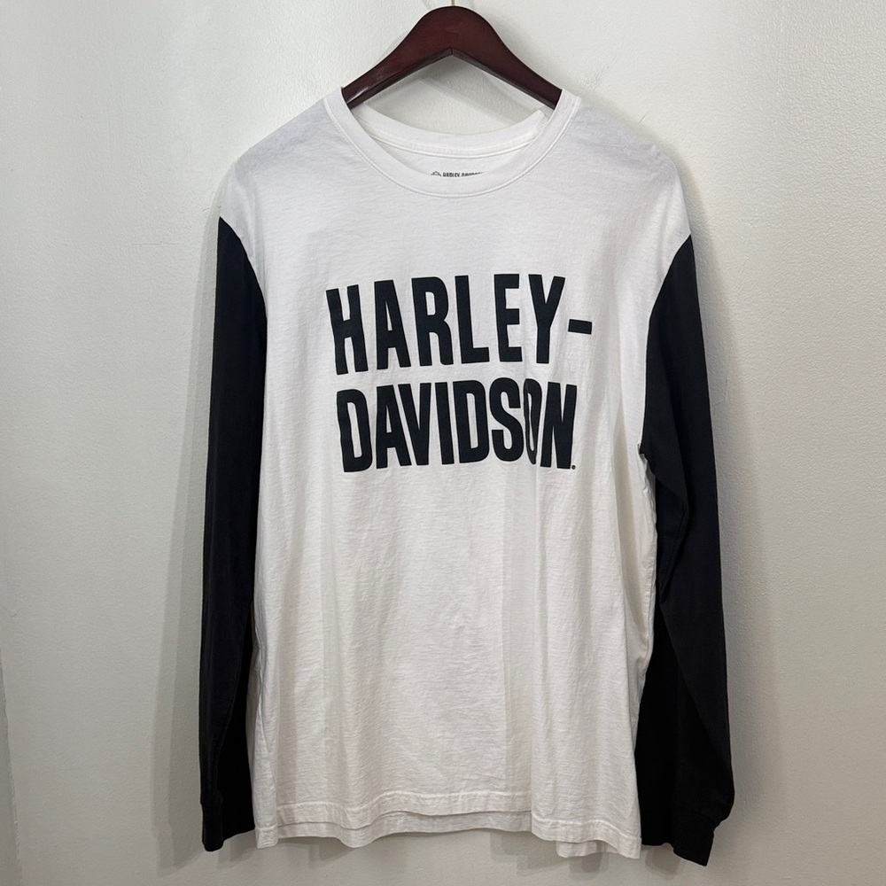 Harley Davidson Biker Shirt Mens Extra Large Black White Long Sleeve Adult